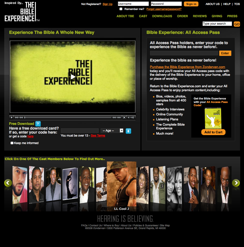 Bible Experience Home Page Screen Shot