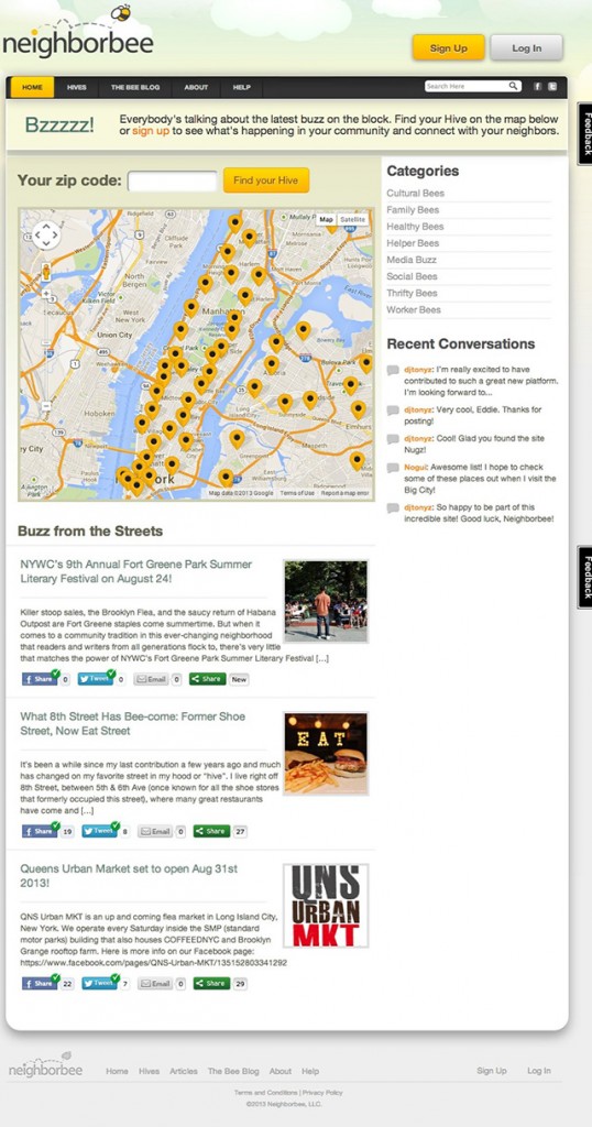 neighborbee screen shot of home page
