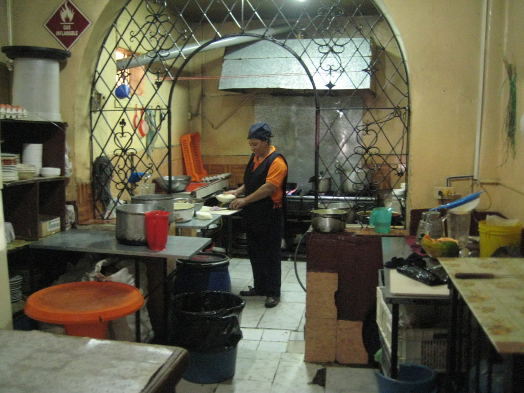 Photo of the kitchen in a little restaurant near the Hotel Sebastian.